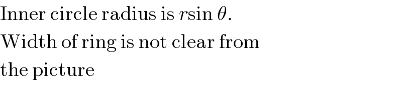 Inner circle radius is rsin θ.  Width of ring is not clear from  the picture  