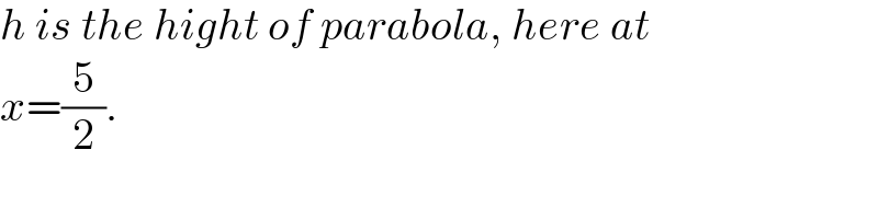 h is the hight of parabola, here at  x=(5/2).  