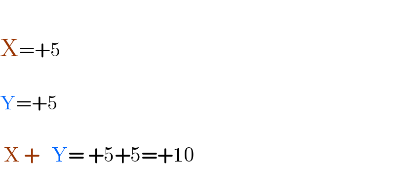     X=+5    Y=+5     X +   Y= +5+5=+10    