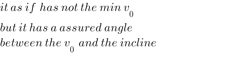 it as if  has not the min v_0   but it has a assured angle   between the v_0   and the incline  