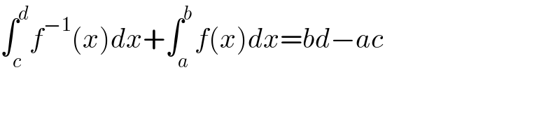 ∫_c ^d f^(−1) (x)dx+∫_a ^b f(x)dx=bd−ac  