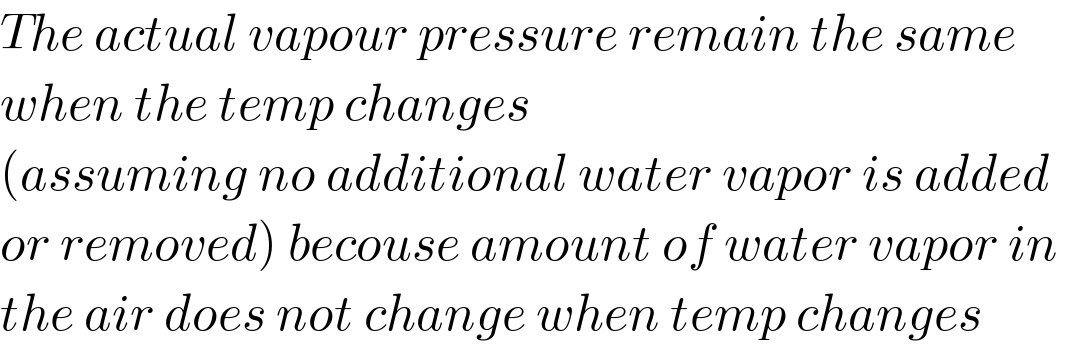 The actual vapour pressure remain the same  when the temp changes  (assuming no additional water vapor is added  or removed) becouse amount of water vapor in   the air does not change when temp changes  