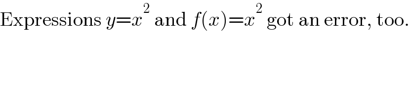 Expressions y=x^2  and f(x)=x^2  got an error, too.  