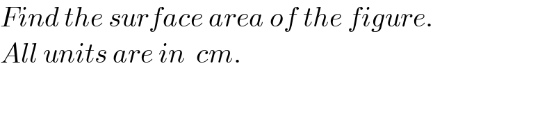 Find the surface area of the figure.  All units are in  cm.  