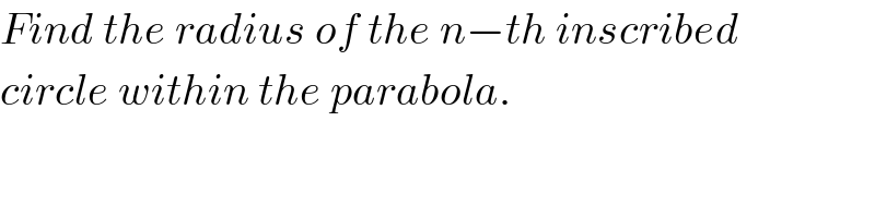 Find the radius of the n−th inscribed  circle within the parabola.  