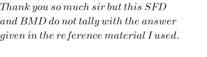 Thank you so much sir but this SFD  and BMD do not tally with the answer  given in the reference material I used.    
